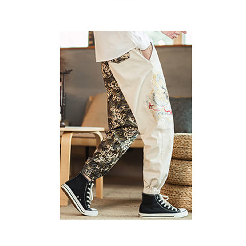 Buddha Stones龍柄ツートンポケット付きメンズパンツ - image 10