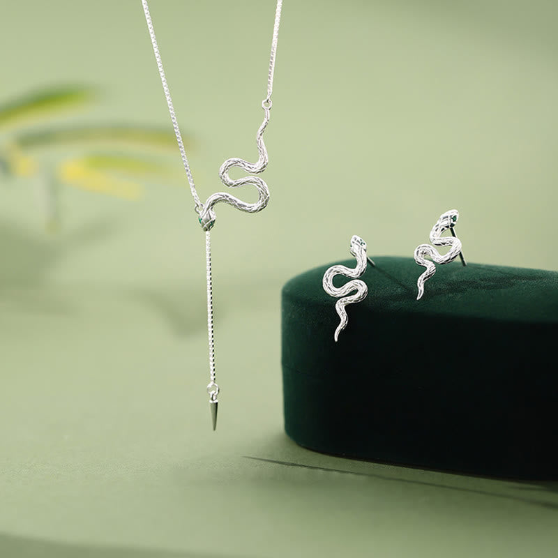 Buddha Stones925スターリングシルバー 蛇年 バランスネックレス ペンダント イヤリングセット