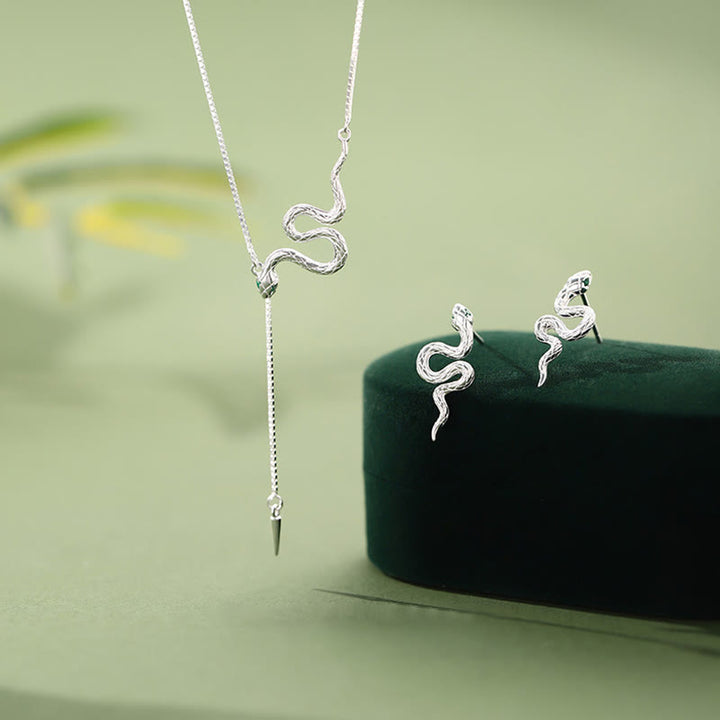 Buddha Stones925スターリングシルバー 蛇年 バランスネックレス ペンダント イヤリングセット