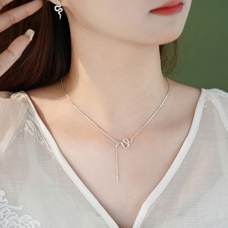 Buddha Stones925スターリングシルバー 蛇年 バランスネックレス ペンダント イヤリングセット