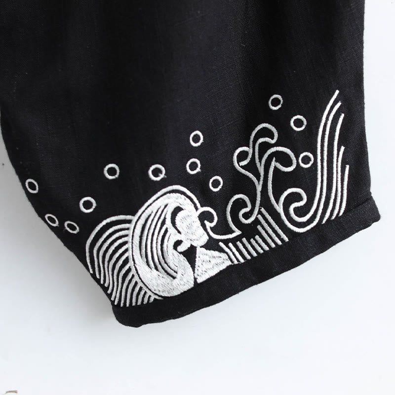 Buddha Stonesと雲の柄 伸縮性ウエスト エスニックコットン メンズ ポケット付きパンツ - image 11