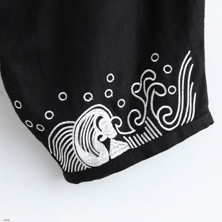 Buddha Stonesと雲の柄 伸縮性ウエスト エスニックコットン メンズ ポケット付きパンツ - image 11