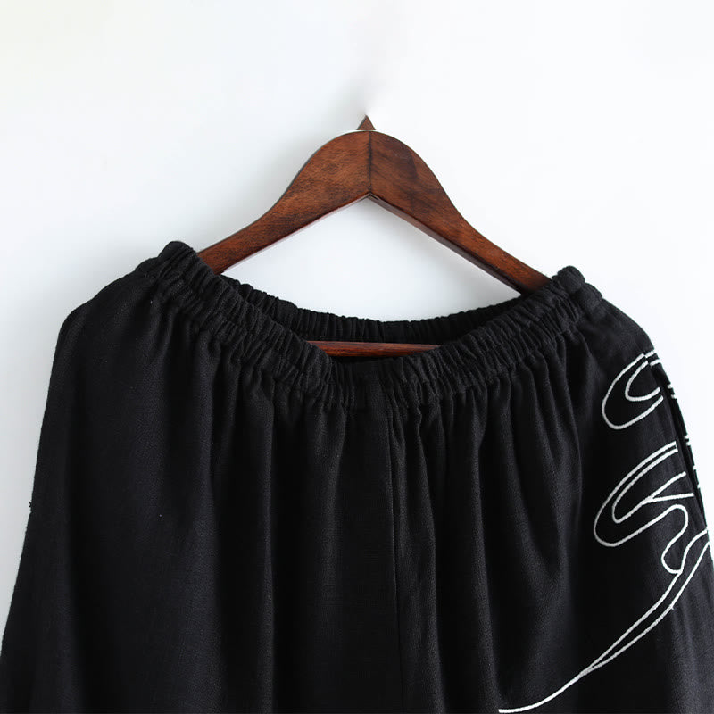 Buddha Stonesと雲の柄 伸縮性ウエスト エスニックコットン メンズ ポケット付きパンツ - image 9