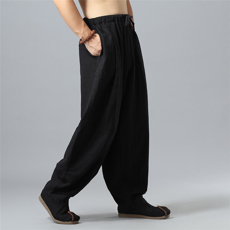 Buddha Stonesカジュアル 無地 ドローストリング コットン リネン メンズ パンツ ポケット付き - image 16