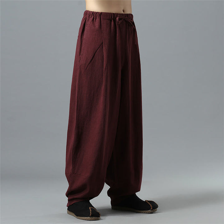 Buddha Stonesカジュアル 無地 ドローストリング コットン リネン メンズ パンツ ポケット付き - image 23