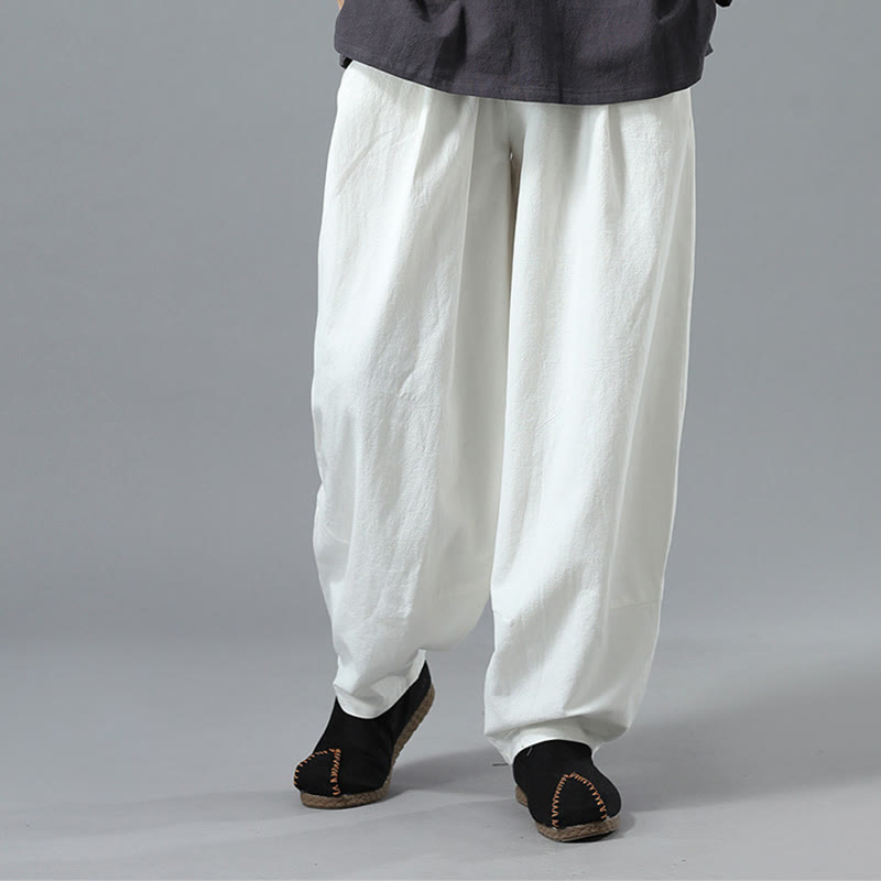 Buddha Stonesカジュアル 無地 ドローストリング コットン リネン メンズ パンツ ポケット付き - image 8