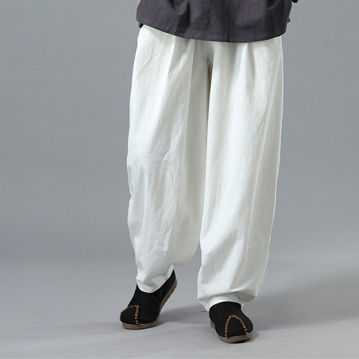 Buddha Stonesカジュアル 無地 ドローストリング コットン リネン メンズ パンツ ポケット付き - image 8