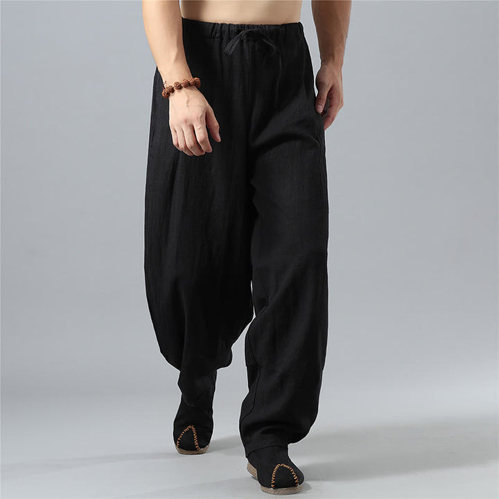 Buddha Stonesカジュアル 無地 ドローストリング コットン リネン メンズ パンツ ポケット付き - image 15