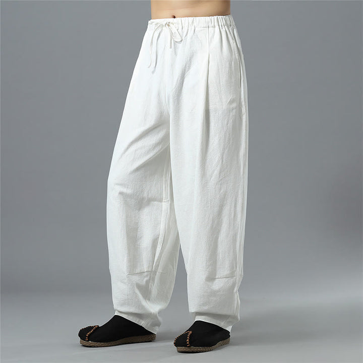 Buddha Stonesカジュアル 無地 ドローストリング コットン リネン メンズ パンツ ポケット付き - image 5