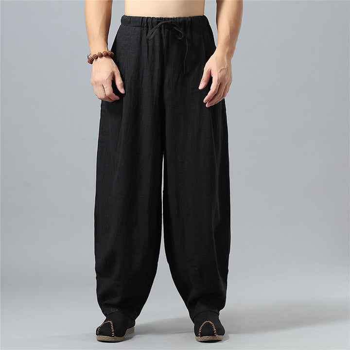 Buddha Stonesカジュアル 無地 ドローストリング コットン リネン メンズ パンツ ポケット付き - 黒 - US/UK/AU40、 EU50 (2XL) - image 10