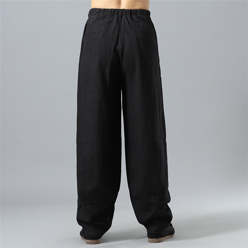 Buddha Stonesカジュアル 無地 ドローストリング コットン リネン メンズ パンツ ポケット付き - image 14