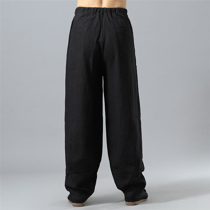 Buddha Stonesカジュアル 無地 ドローストリング コットン リネン メンズ パンツ ポケット付き - image 14