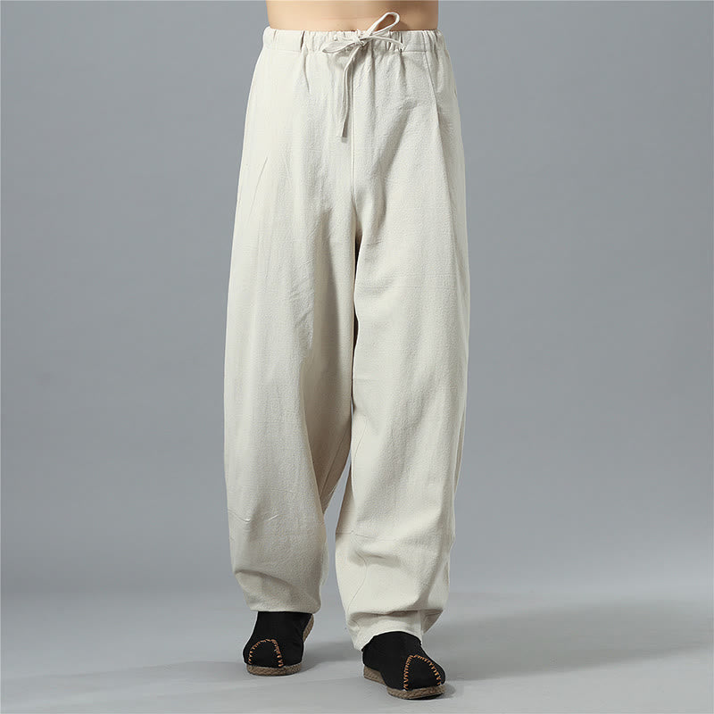 Buddha Stonesカジュアル 無地 ドローストリング コットン リネン メンズ パンツ ポケット付き - image 28