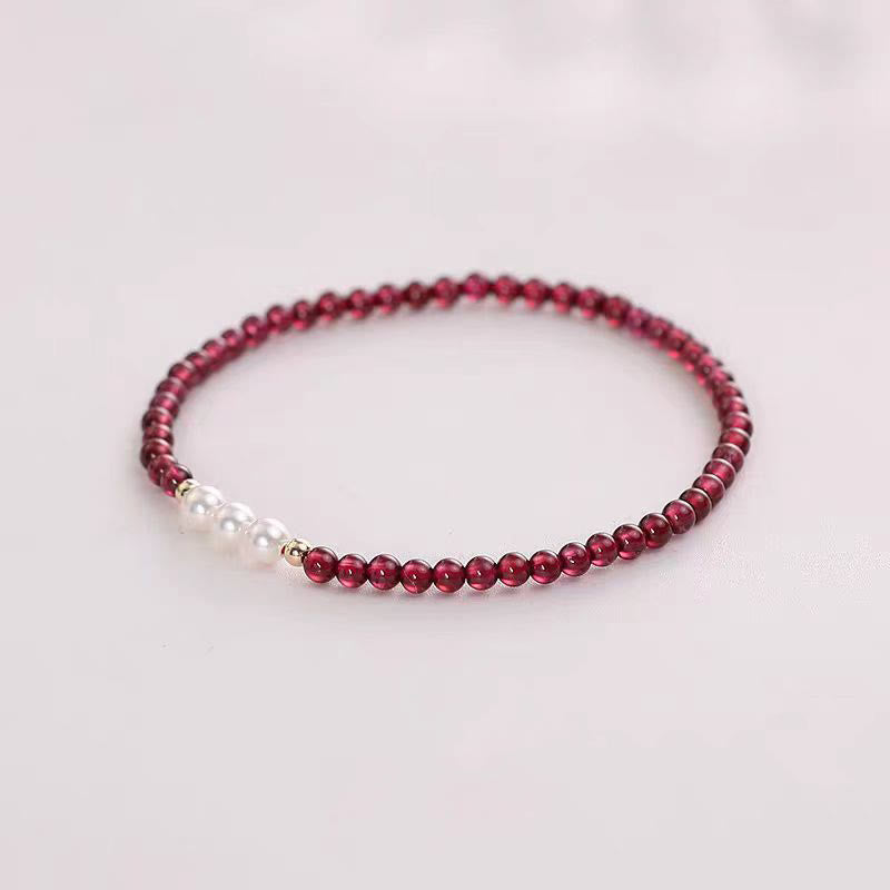 天然小粒ガーネット パールビーズ 4mm 守護 開運 ブレスレット 14~16cm | Buddha Stones