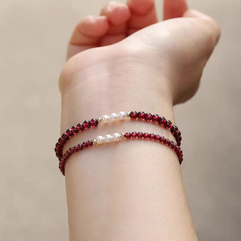 天然小粒ガーネット パールビーズ 4mm 守護 開運 ブレスレット 14~16cm | Buddha Stones