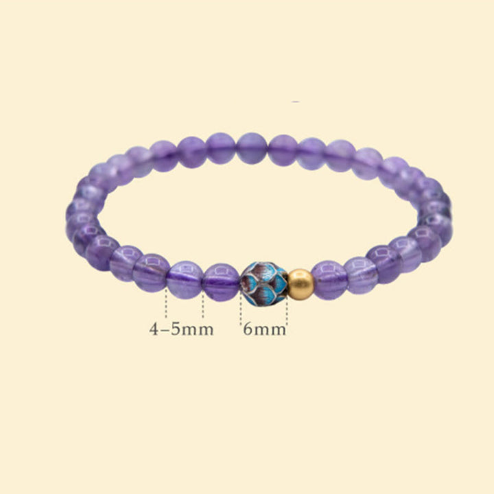 Buddha Stones天然アメジスト 蓮 スピリチュアルな気づきのブレスレット