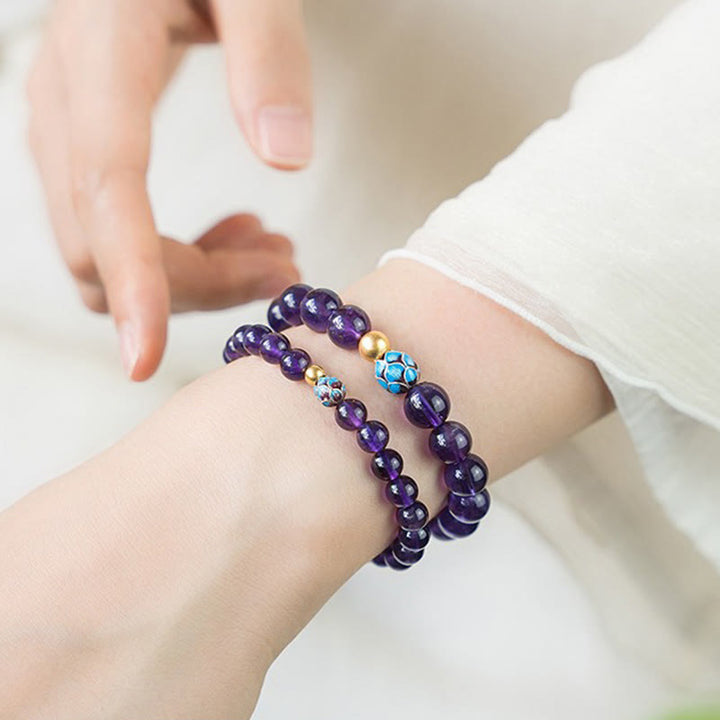 Buddha Stones天然アメジスト 蓮 スピリチュアルな気づきのブレスレット