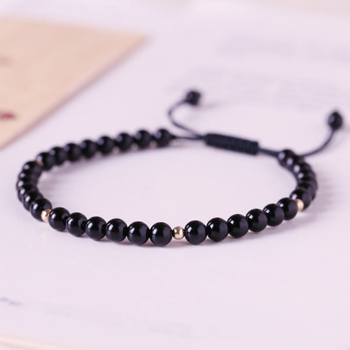 Buddha Stones小さな黒曜石ビーズ 成就ロープブレスレット