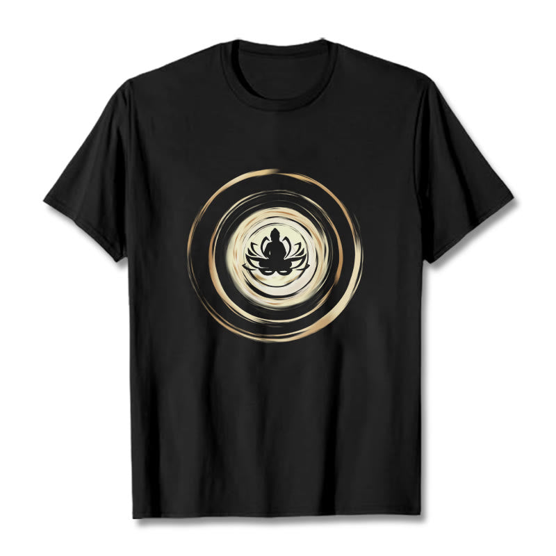 Buddha Stones瞑想仏蓮柄Tシャツ - 黒 - 2XL - image 0