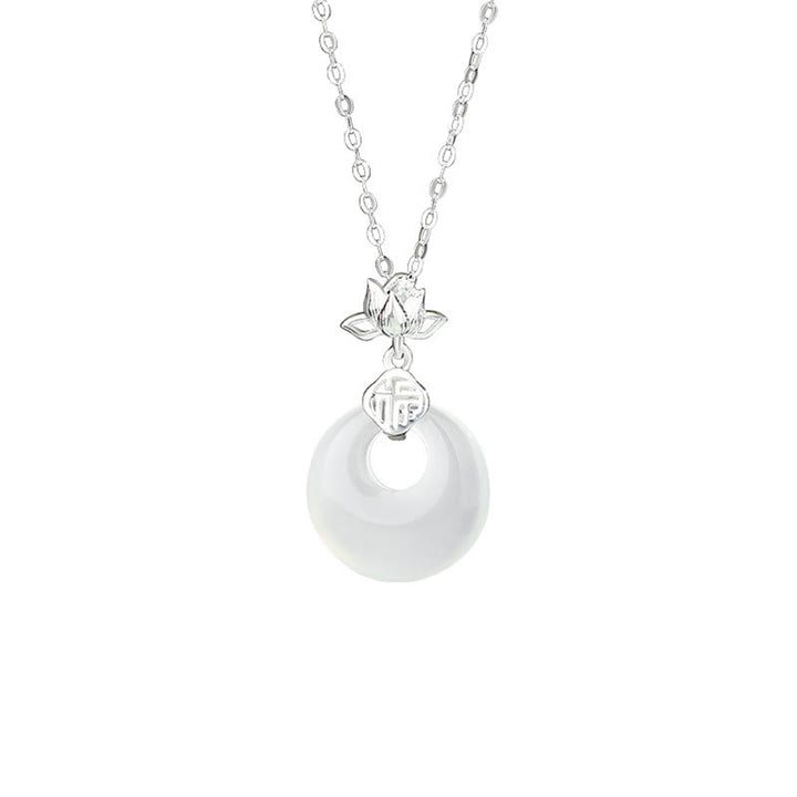 Buddha Stonesカルセドニー925スターリングシルバー蓮の花フーキャラクター平和のお守りチャームポジティブネックレスペンダント - image 1