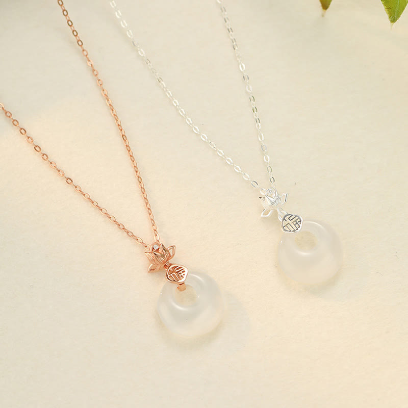 Buddha Stonesカルセドニー925スターリングシルバー蓮の花フーキャラクター平和のお守りチャームポジティブネックレスペンダント - image 11