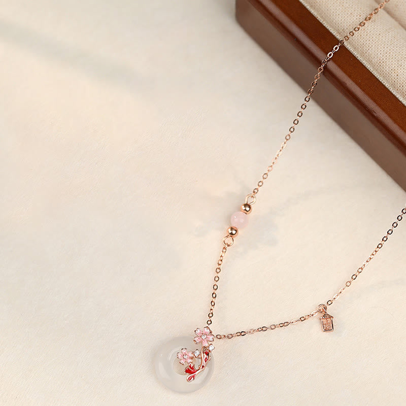Buddha Stonesカルセドニー ピンククリスタル 925スターリングシルバー 花 鯉平和のお守りチャームポジティブネックレスペンダント - image 2