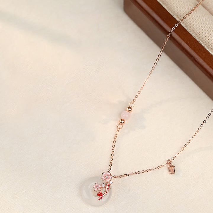 Buddha Stonesカルセドニー ピンククリスタル 925スターリングシルバー 花 鯉平和のお守りチャームポジティブネックレスペンダント - image 2