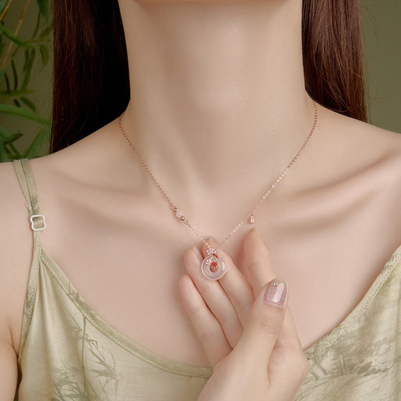 Buddha Stonesカルセドニー ピンククリスタル 925スターリングシルバー 花 鯉平和のお守りチャームポジティブネックレスペンダント - image 4