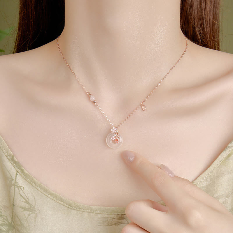 Buddha Stonesカルセドニー ピンククリスタル 925スターリングシルバー 花 鯉平和のお守りチャームポジティブネックレスペンダント - image 3