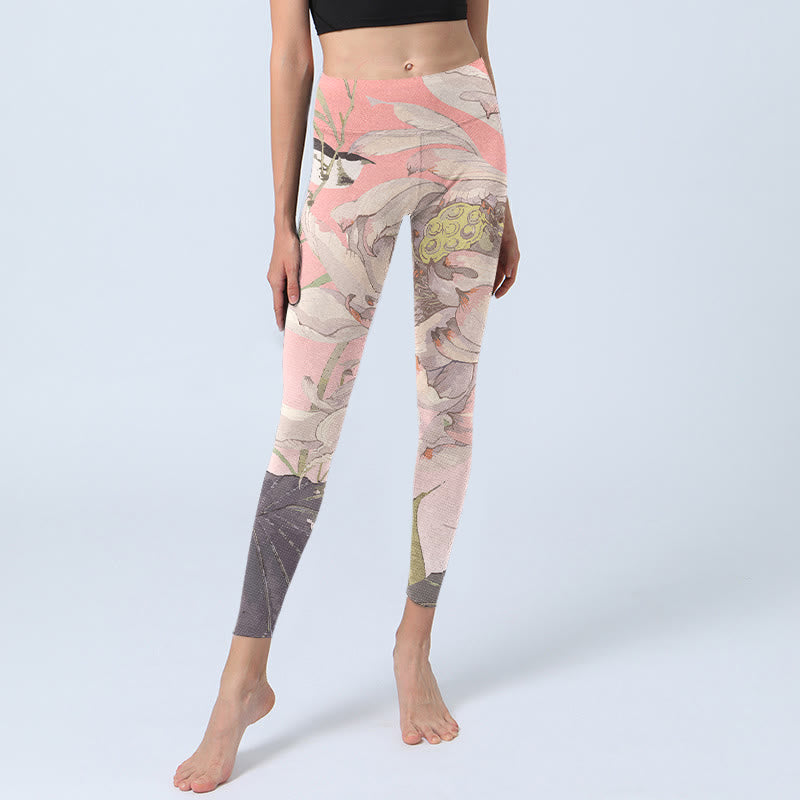 枯れた白い蓮のBuddha Stonesのジムレギンス レディース ヨガパンツ - image 6