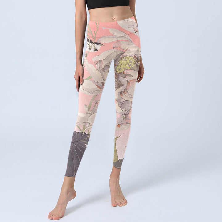 枯れた白い蓮のBuddha Stonesのジムレギンス レディース ヨガパンツ - image 6