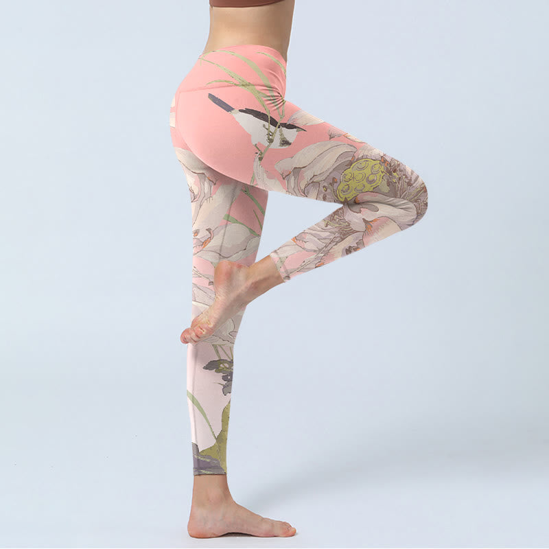 枯れた白い蓮のBuddha Stonesのジムレギンス レディース ヨガパンツ - image 4