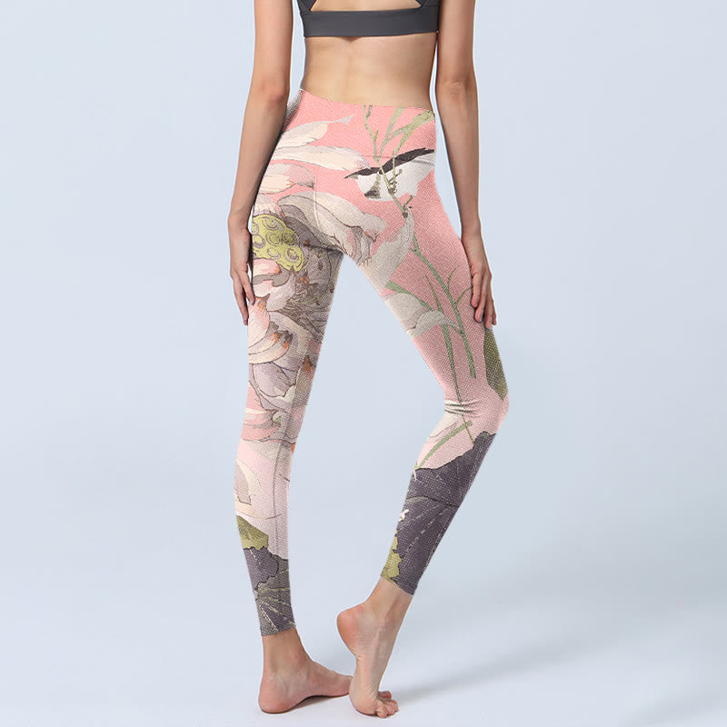 枯れた白い蓮のBuddha Stonesのジムレギンス レディース ヨガパンツ - image 5