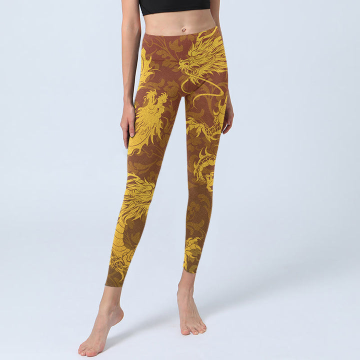 Buddha Stonesと黄金龍の花柄プリントのジムレギンス レディース ヨガパンツ - image 6