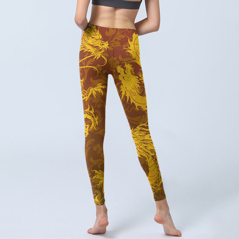 Buddha Stonesと黄金龍の花柄プリントのジムレギンス レディース ヨガパンツ - image 7