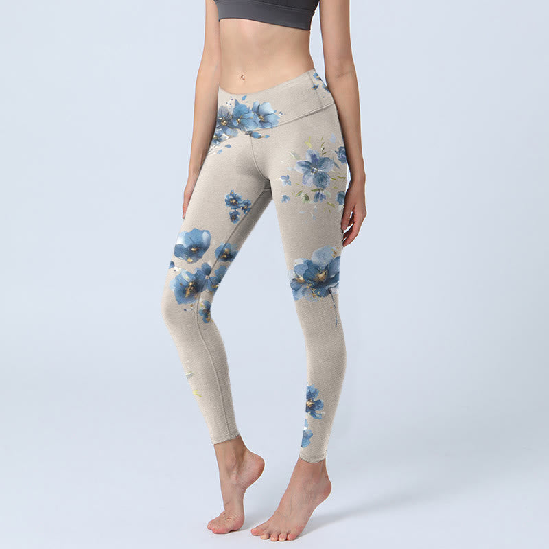 Buddha Stonesダークブルー フラワー ジムレギンス レディース ヨガパンツ - 小麦 - US18、 UK/AU22、 EU50 (4XL) - image 1