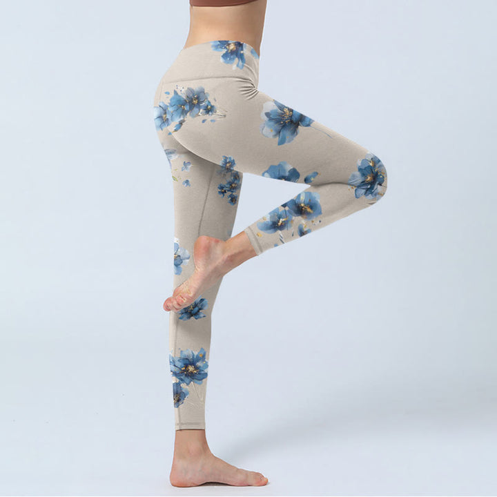 Buddha Stonesダークブルー フラワー ジムレギンス レディース ヨガパンツ - image 4