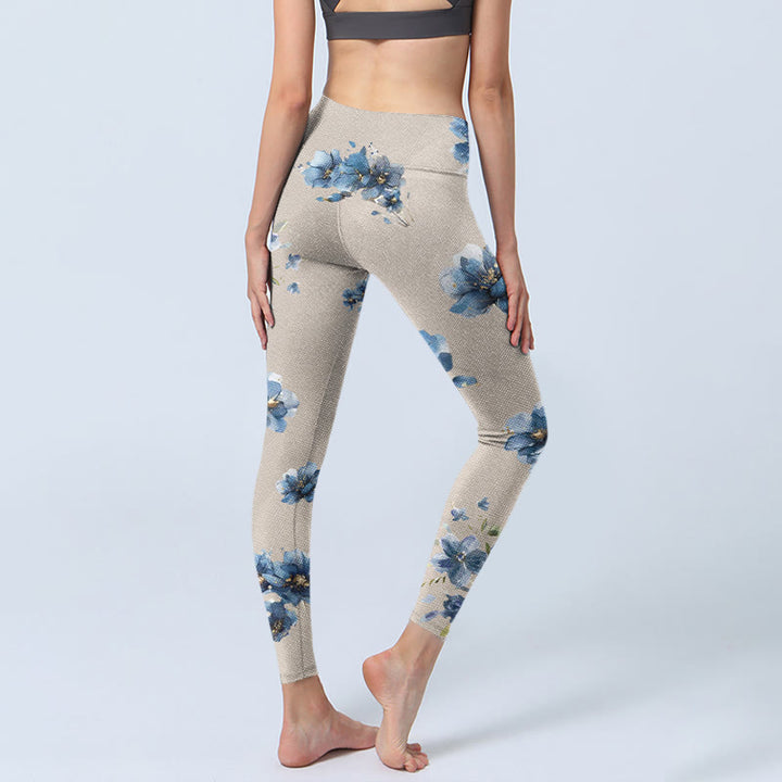 Buddha Stonesダークブルー フラワー ジムレギンス レディース ヨガパンツ - image 5