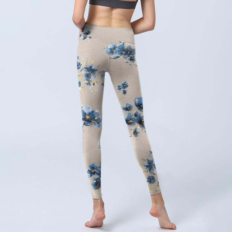 Buddha Stonesダークブルー フラワー ジムレギンス レディース ヨガパンツ - image 7