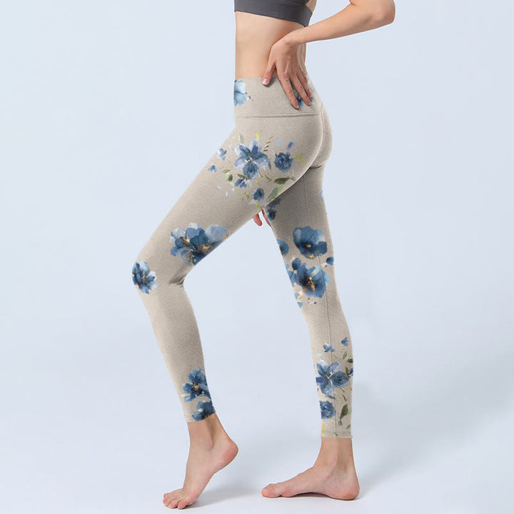 Buddha Stonesダークブルー フラワー ジムレギンス レディース ヨガパンツ - image 3