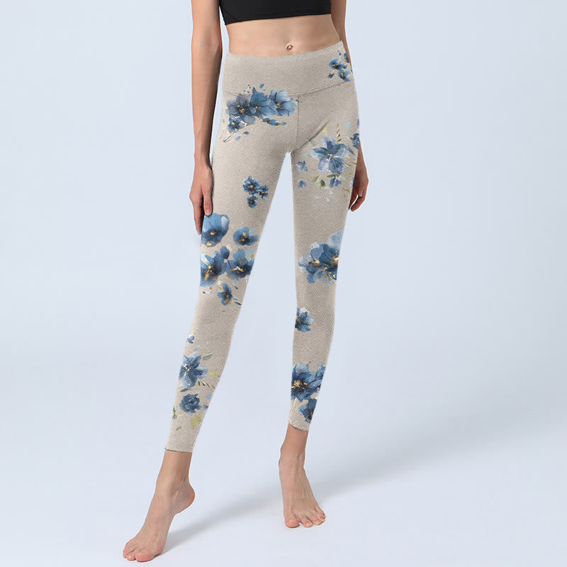 Buddha Stonesダークブルー フラワー ジムレギンス レディース ヨガパンツ - image 6