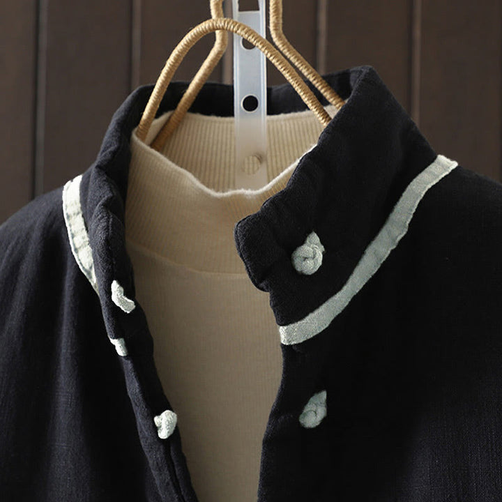 Buddha Stones無地 カジュアル フロッグボタン タートルネック コットン リネン レディース ジャケット シャツ 衣類 - image 19