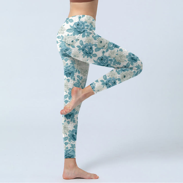 Buddha Stonesグリーン ホワイト フラワー ジムレギンス レディース ヨガパンツ - image 4