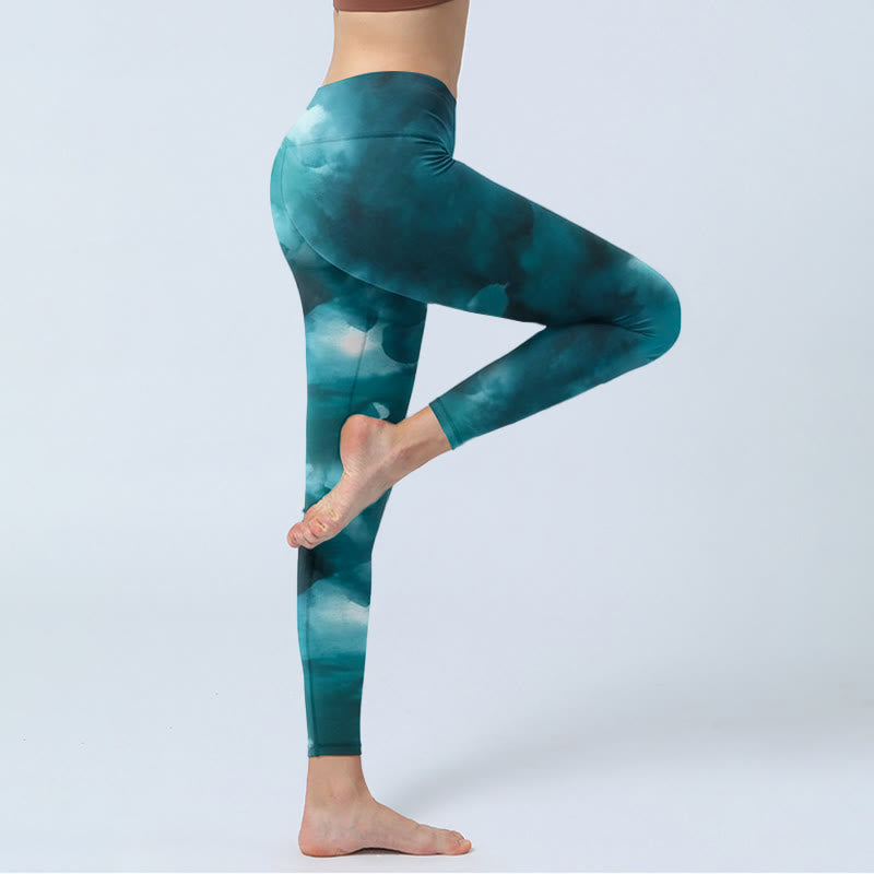 Buddha Stonesダークグリーン クラウド ジムレギンス レディース ヨガパンツ - image 4