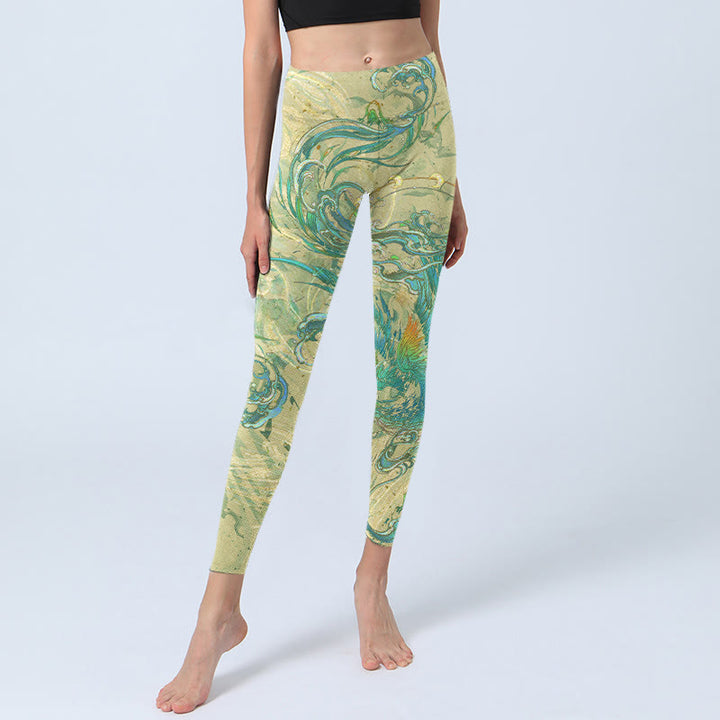 Buddha Stonesブルーグリーン フェニックス ジムレギンス レディース ヨガパンツ - image 6