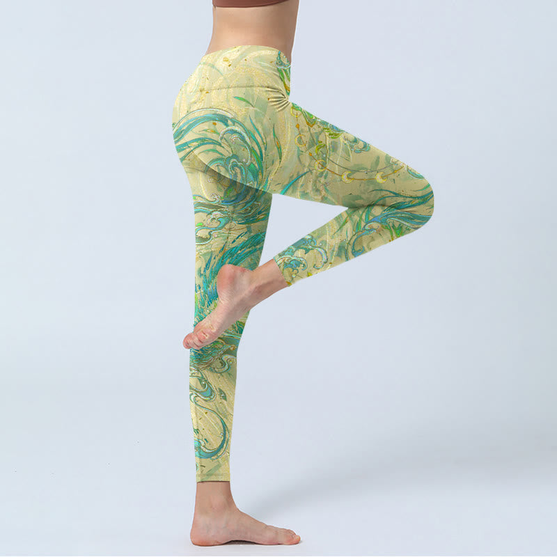 Buddha Stonesブルーグリーン フェニックス ジムレギンス レディース ヨガパンツ - image 4