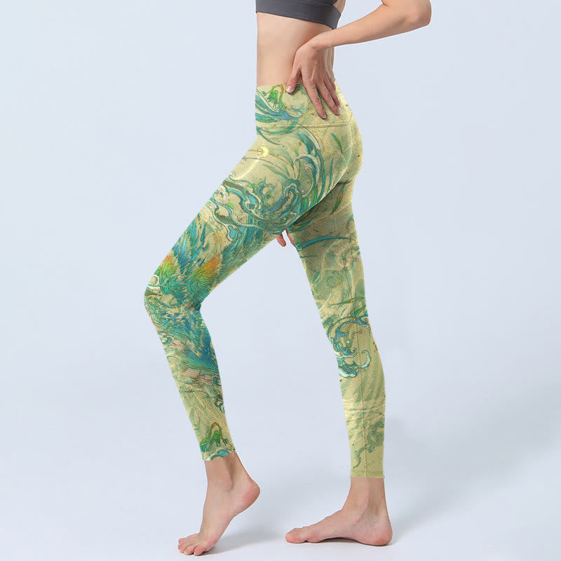 Buddha Stonesブルーグリーン フェニックス ジムレギンス レディース ヨガパンツ - image 3