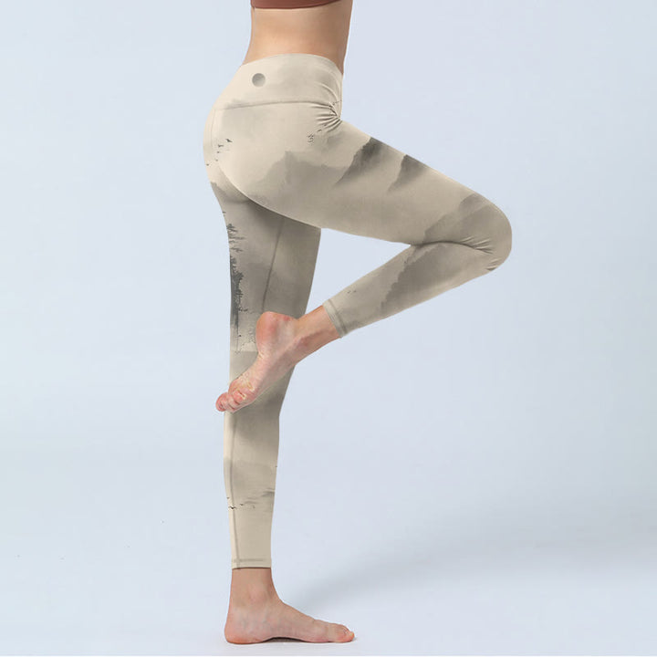 Buddha Stonesと霧に包まれた山々 ワイルドグース ジムレギンス レディース ヨガパンツ - image 4