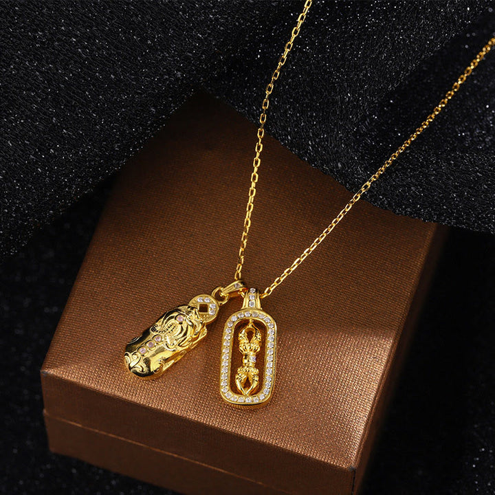 Buddha Stones999 スターリングシルバー ゴールデンPiXiu銅貨 金剛杵 富のネックレス ペンダント - image 9