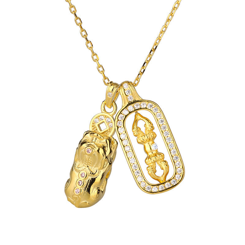 Buddha Stones999 スターリングシルバー ゴールデンPiXiu銅貨 金剛杵 富のネックレス ペンダント - image 11